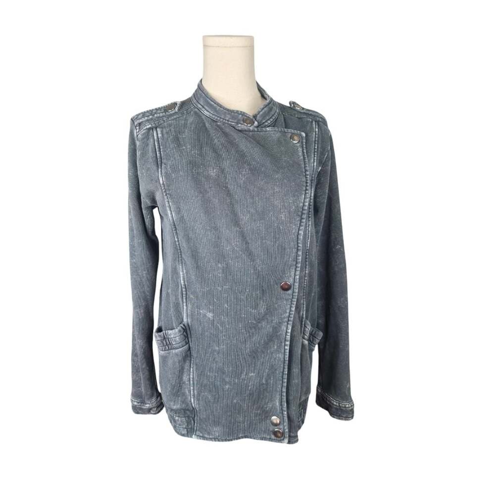 LA Hearts Women's Dark Gray Acid Wash Asymmetrical Moto Jacket Sz. S